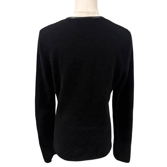 Charter Club Luxury Cashmere Leather Trim Zip Cardigan Sweater Black Women M - Picture 2 of 7